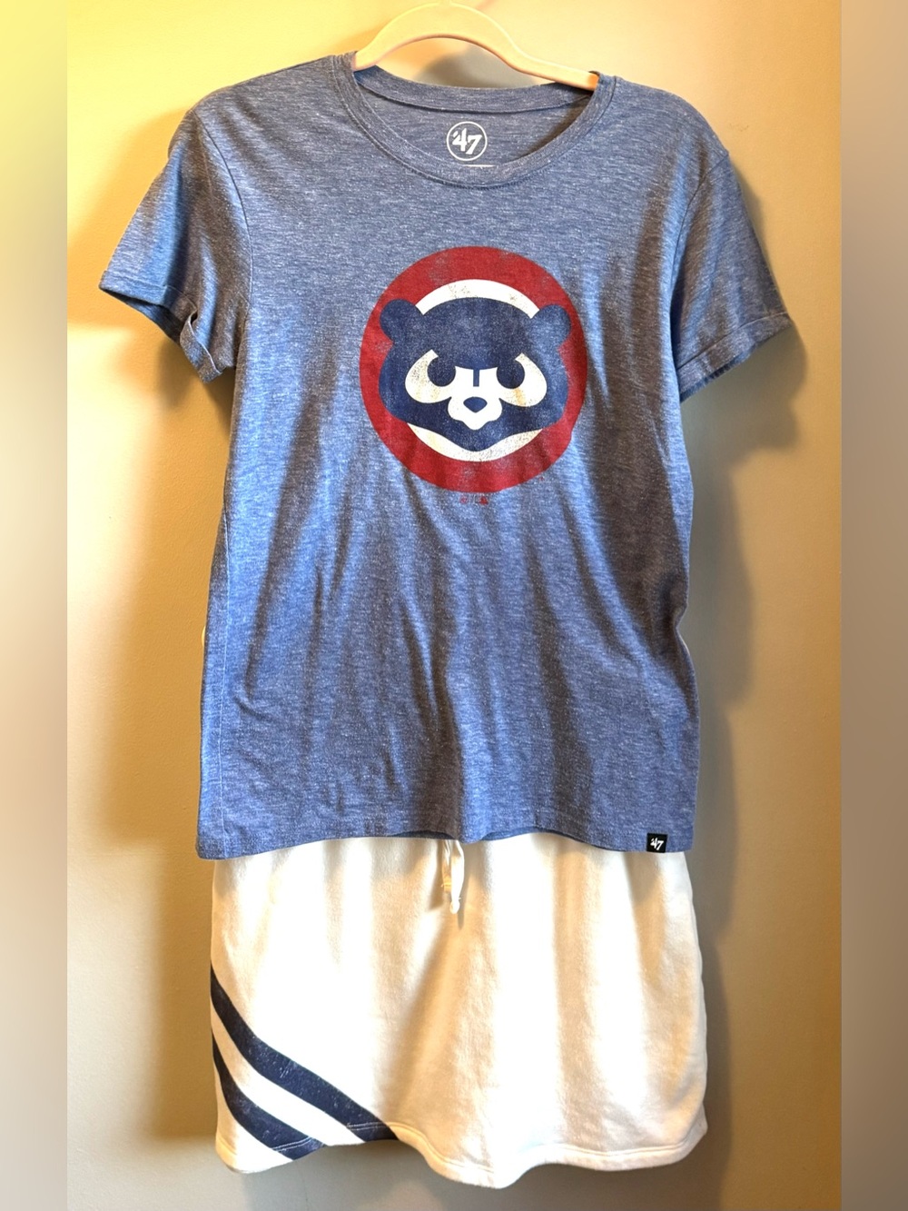 Wriglyville Game Day Ready-Cubs Shirt and White Athleisure Varsity Feel Skirt
